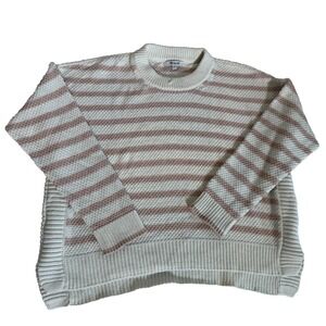 Madewell woman's cream and taupe stripe knit‎ sweater long sleeve Size Medium
